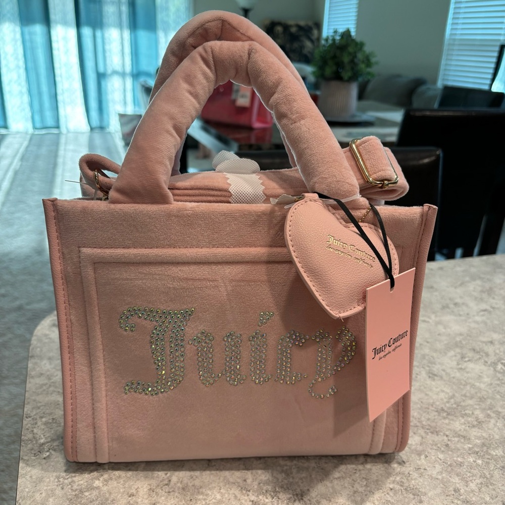 NWT Juicy Couture Big Spender Mini Tote pink diamond Sparkly Logo Trendi…